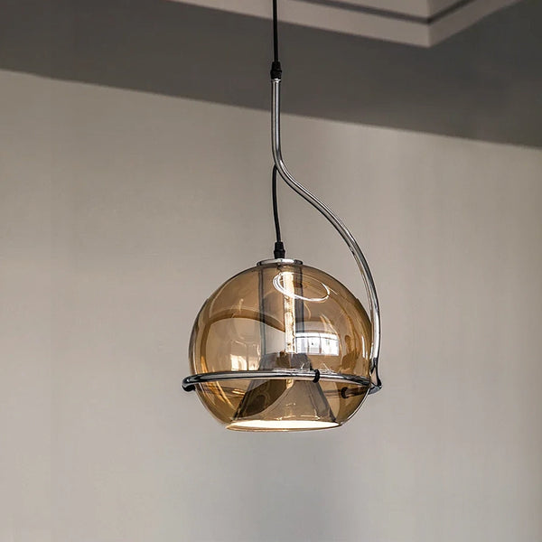 Retro Lunar Glass and Chrome Pendant Light