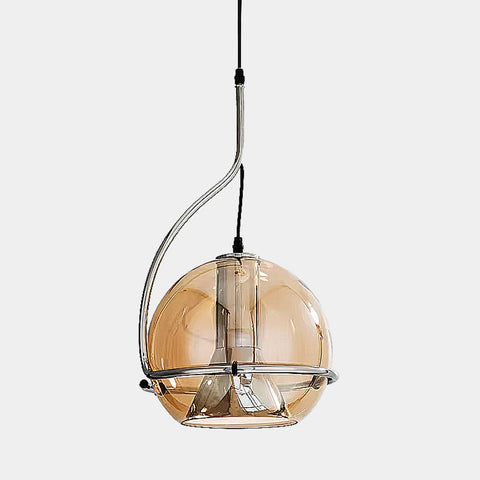 Retro Lunar Glass and Chrome Pendant Light