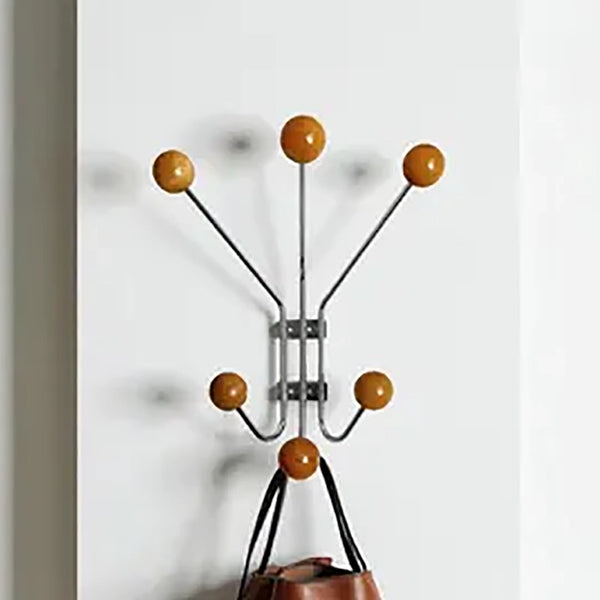 Mid Century Modern Wooden Ball Wall Hook - 6 Arms