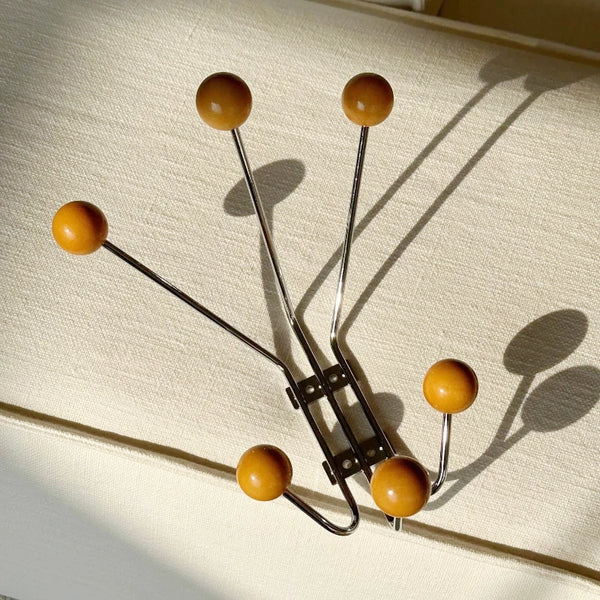 Mid Century Modern Wooden Ball Wall Hook - 6 Arms