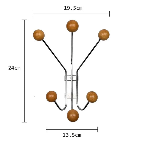 Mid Century Modern Wooden Ball Wall Hook - 6 Arms