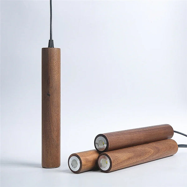 Mid Century Modern Wooden Suspension Tube Pendant Lights