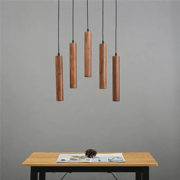 Mid Century Modern Wooden Suspension Tube Pendant Lights