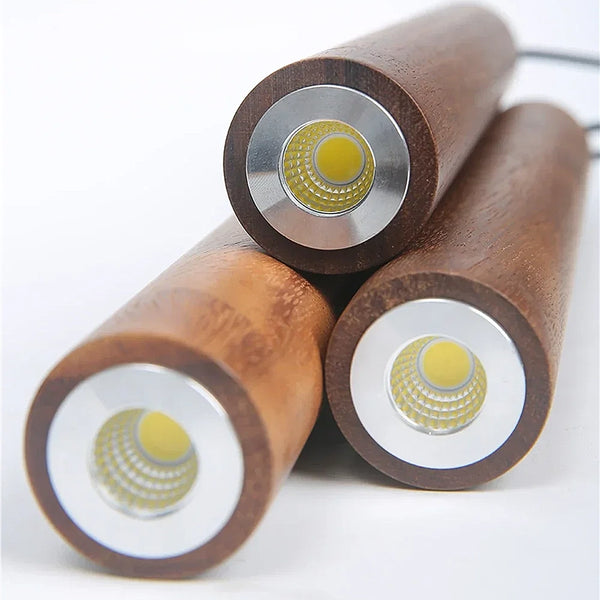 Mid Century Modern Wooden Suspension Tube Pendant Lights