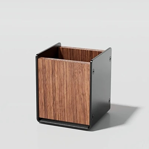Mid Century Wooden Black Metal Pen Holder