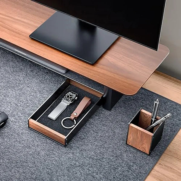 Mid Century Wooden Black Metal Pen Holder