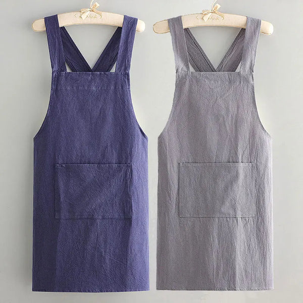 Minimalist Cross Back Cotton Aprons - Grey, Black, Blue, Green & Yellow