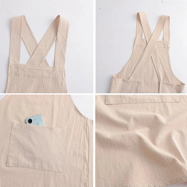 Minimalist Cross Back Cotton Aprons - Grey, Black, Blue, Green & Yellow