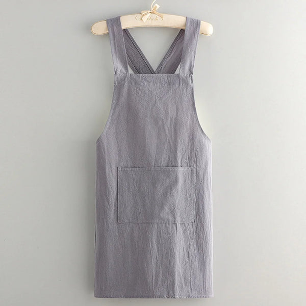 Minimalist Cross Back Cotton Aprons - Grey, Black, Blue, Green & Yellow