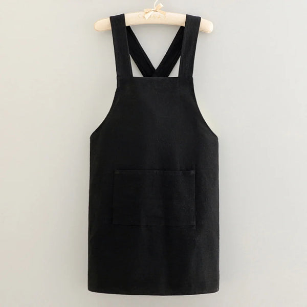 Minimalist Cross Back Cotton Aprons - Grey, Black, Blue, Green & Yellow