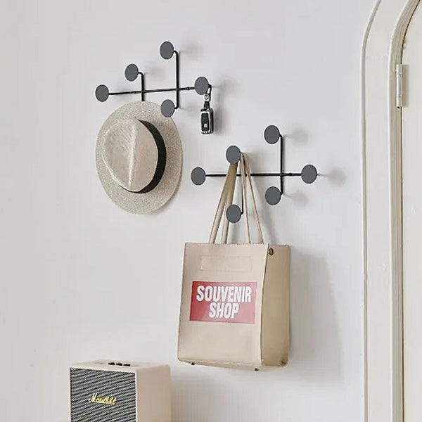 Modern Circular Metal Wall Hooks - Black & White - 6 Hooks