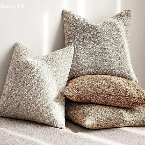 Modern Textured Boucle Cushions 45cm Black Grey White Brown Beige Blue Pink