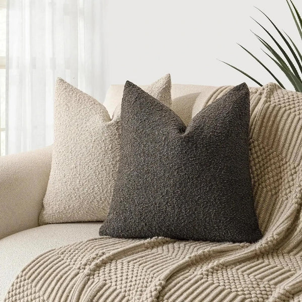 Modern Textured Boucle Cushions 45cm Black Grey White Brown Beige Blue Pink