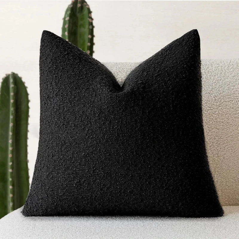 Modern Textured Boucle Cushions 45cm Black Grey White Brown Beige Blue Pink