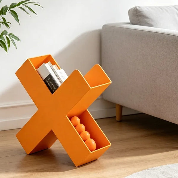 Modern X Shaped Metal Magazine Rack & Book Storage - Orange, Black, Red & Beige