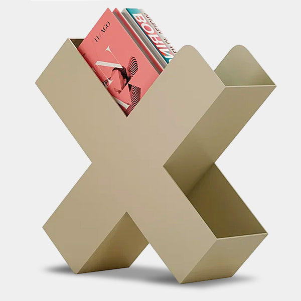 Modern X Shaped Metal Magazine Rack & Book Storage - Orange, Black, Red & Beige