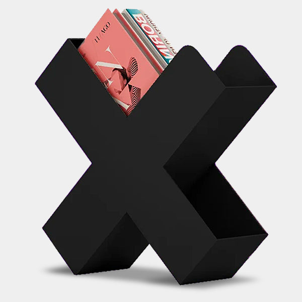 Modern X Shaped Metal Magazine Rack & Book Storage - Orange, Black, Red & Beige