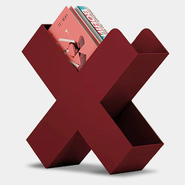Modern X Shaped Metal Magazine Rack & Book Storage - Orange, Black, Red & Beige