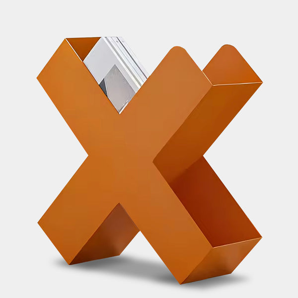Modern X Shaped Metal Magazine Rack & Book Storage - Orange, Black, Red & Beige
