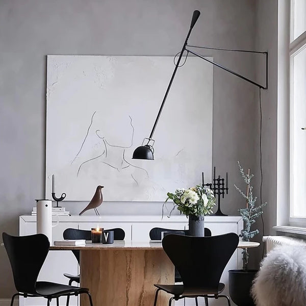 Large modern stylish long-arm wall lamp light - Black, White