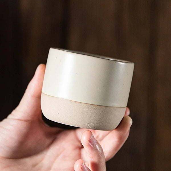 Part Glazed Beige Ceramic Coffee Cups - Small, Medium & Large