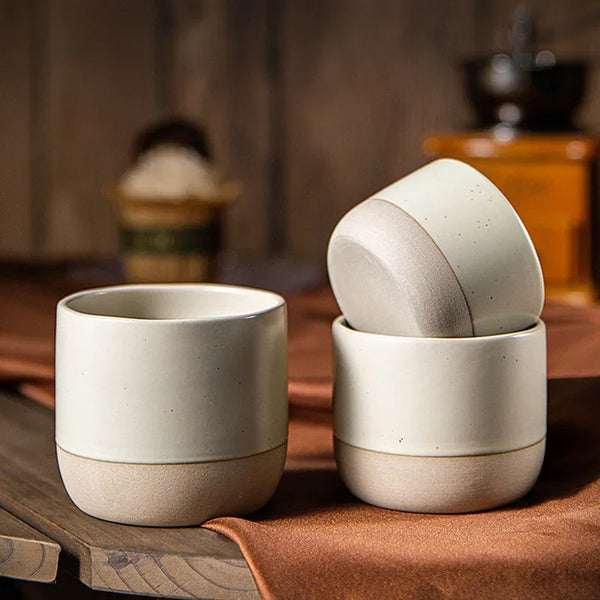 Part Glazed Beige Ceramic Coffee Cups - Small, Medium & Large
