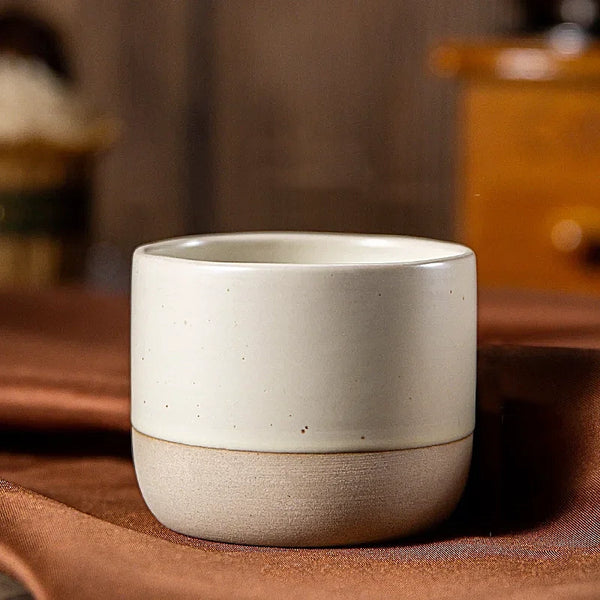 Part Glazed Beige Ceramic Coffee Cups - Small, Medium & Large