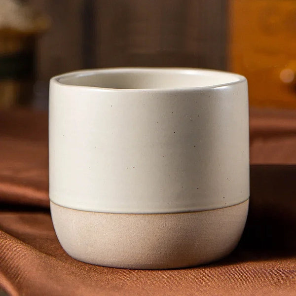 Part Glazed Beige Ceramic Coffee Cups - Small, Medium & Large