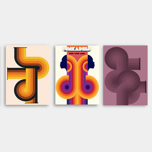 Modern Retro Graphic Colour Art Prints - 5 Sizes - 3 Designs