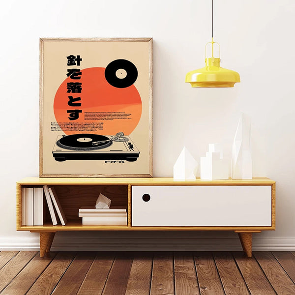 Retro Japanese Music Art Prints - Headphones & Turntable - 6 Sizes