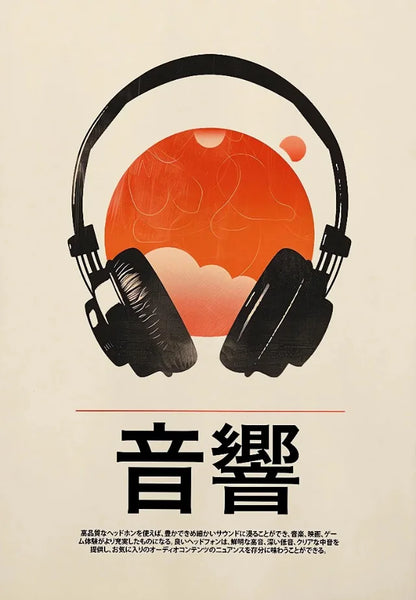 Retro Japanese Music Art Prints - Headphones & Turntable - 6 Sizes