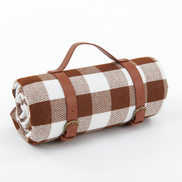 Check Picnic Blankets with Leather Carry Straps - black, red, yellow, brown, blue, multi colour Gingham