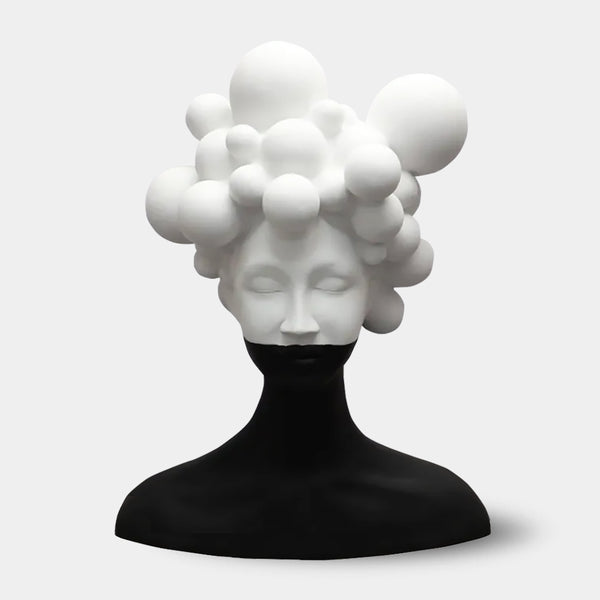 Bubbles In Her Hair Statue - Black & White Modern Art Sculpture