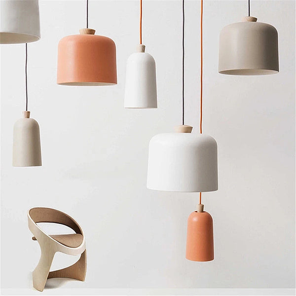 Greige Metal Pendant Lights - Small & Large - Orange, Grey, White, Black