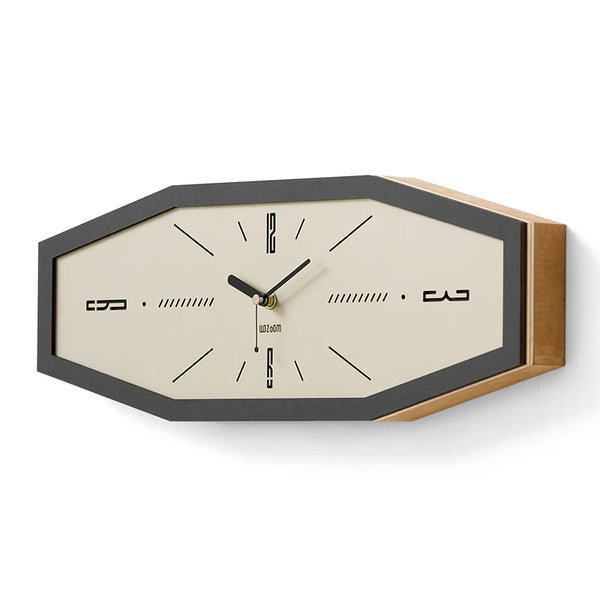 Mid Century Modern Retro Octagon Wooden Wall Clock - White & Off White