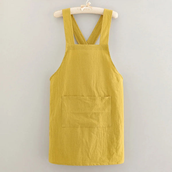 Minimalist Cross Back Cotton Aprons - Grey, Black, Blue, Green & Yellow