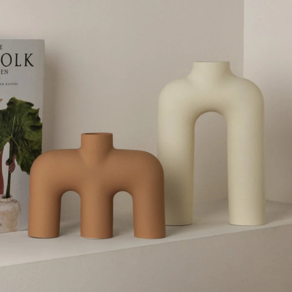 Modern Ceramic Abstract Tube Vases - Vanilla, Pink, Yellow, Green & Brown