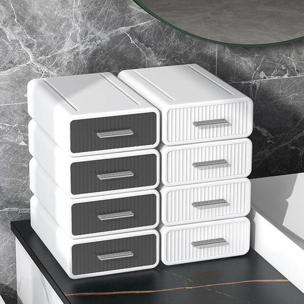 Contemporary Stackable White & Grey Desk Organiser Drawers Storage