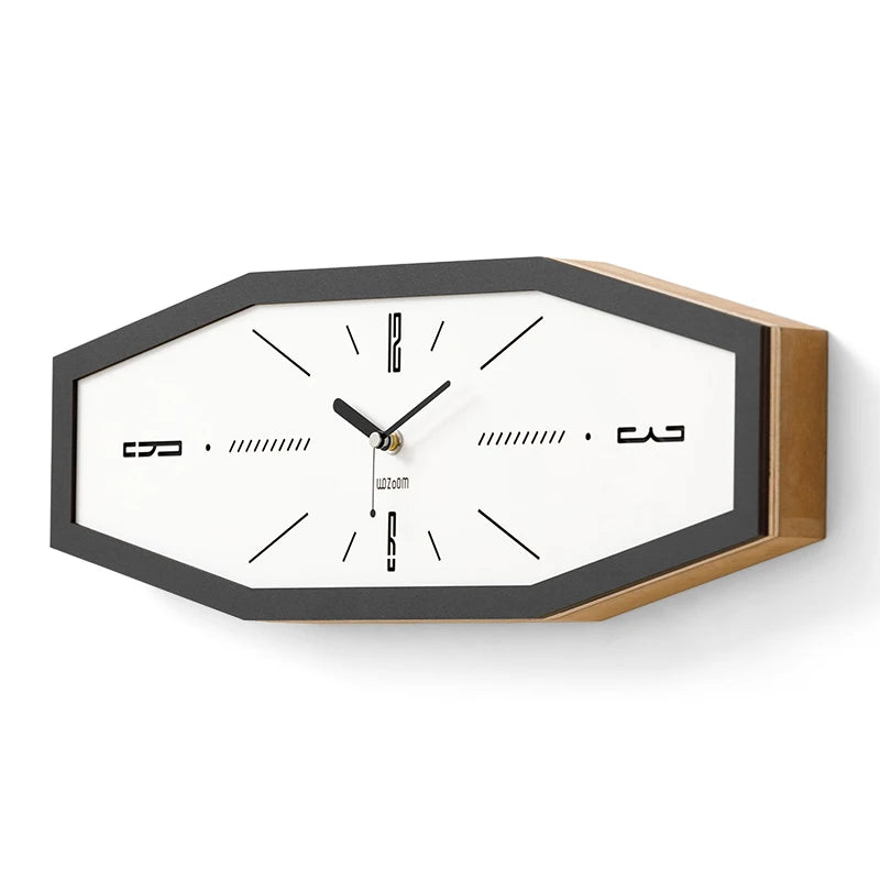 Mid Century Modern Retro Octagon Wooden Wall Clock - White & Off White