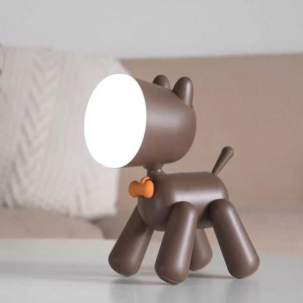 Portable USB rechargeable puppy bedroom night light lamp - White, Brown