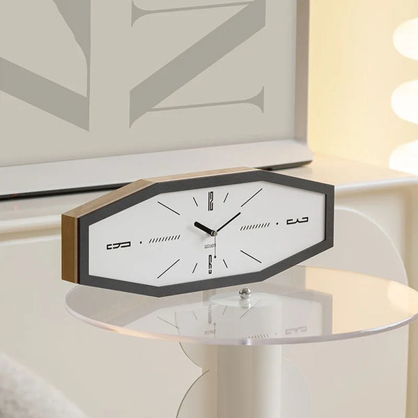 Mid Century Modern Retro Octagon Wooden Wall Clock - White & Off White