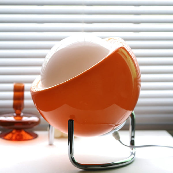 Mid Century Modern Glass Ball Orange & White Table Lamp