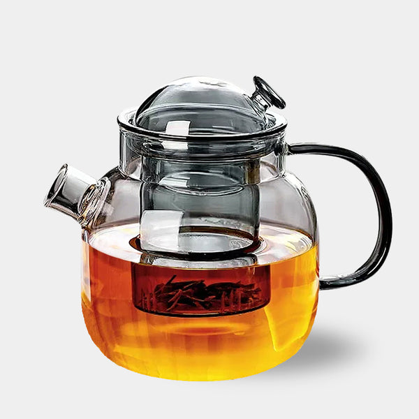 Contemporary Clear & Grey Glass Teapot - 680ml