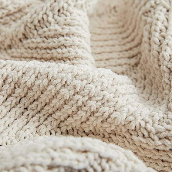 Contemporary Chunky Knit Soft Chenille Throws - Grey, White, Beige, Pink