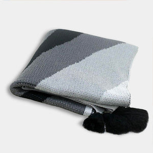 Contemporary Boston Grey Knitted Tassel Throw - Black, white, grey