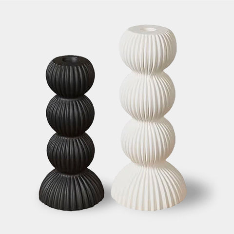 Matte Ceramic Ribbed Candle Holders - Black & White - Small & Large