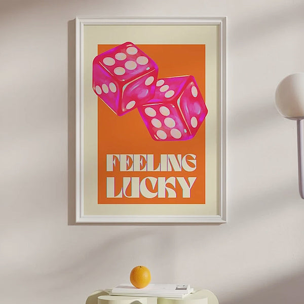 Feeling Lucky Canvas Art Print - 4 Sizes - Pink & Orange Dice Illustration