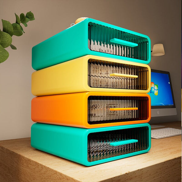 Modern Stackable Desk Organiser Drawers - Yellow, Green & Orange