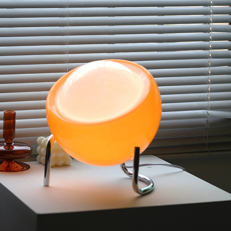 Mid Century Modern Glass Ball Orange & White Table Lamp