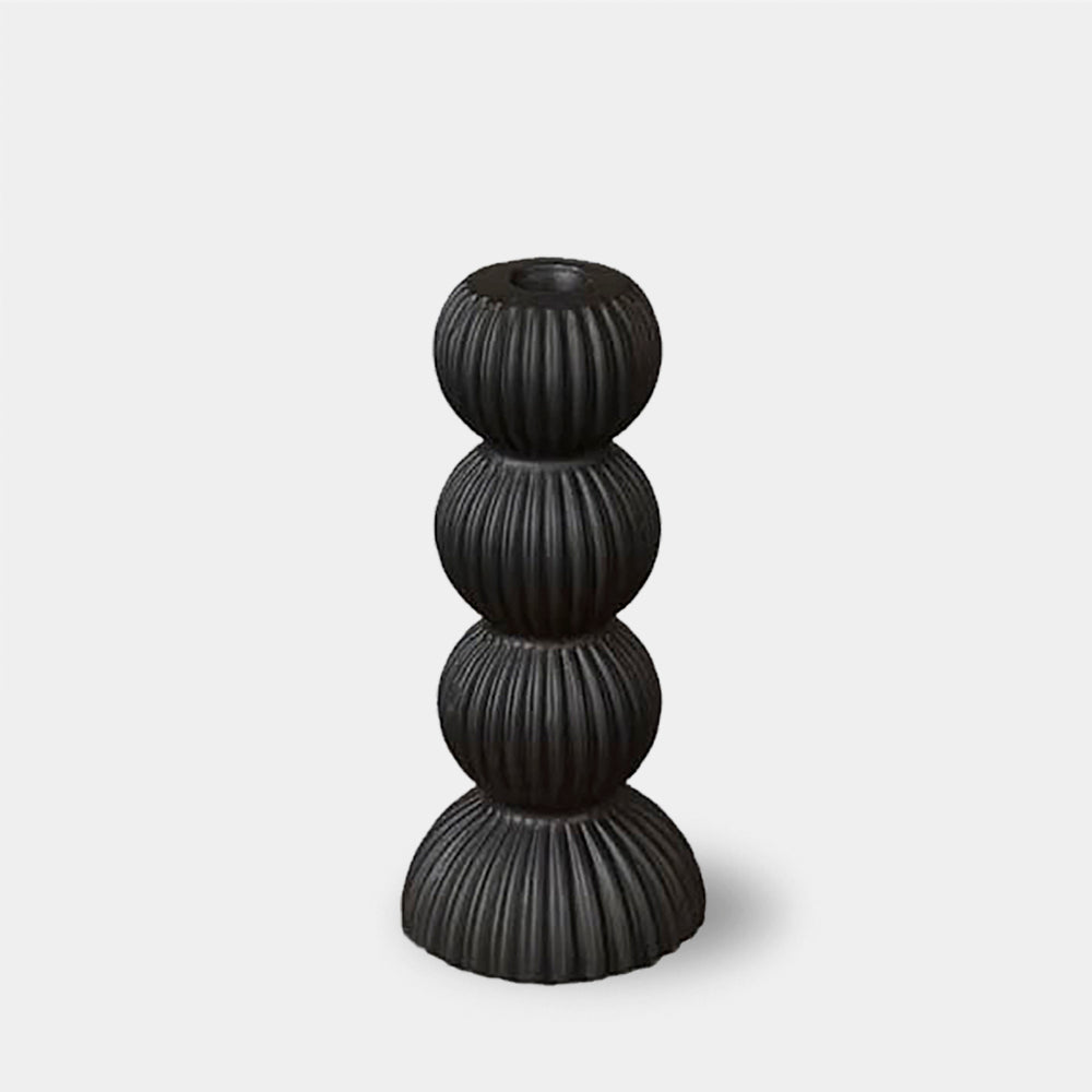 Matte Ceramic Ribbed Candle Holders - Black & White - Small & Large